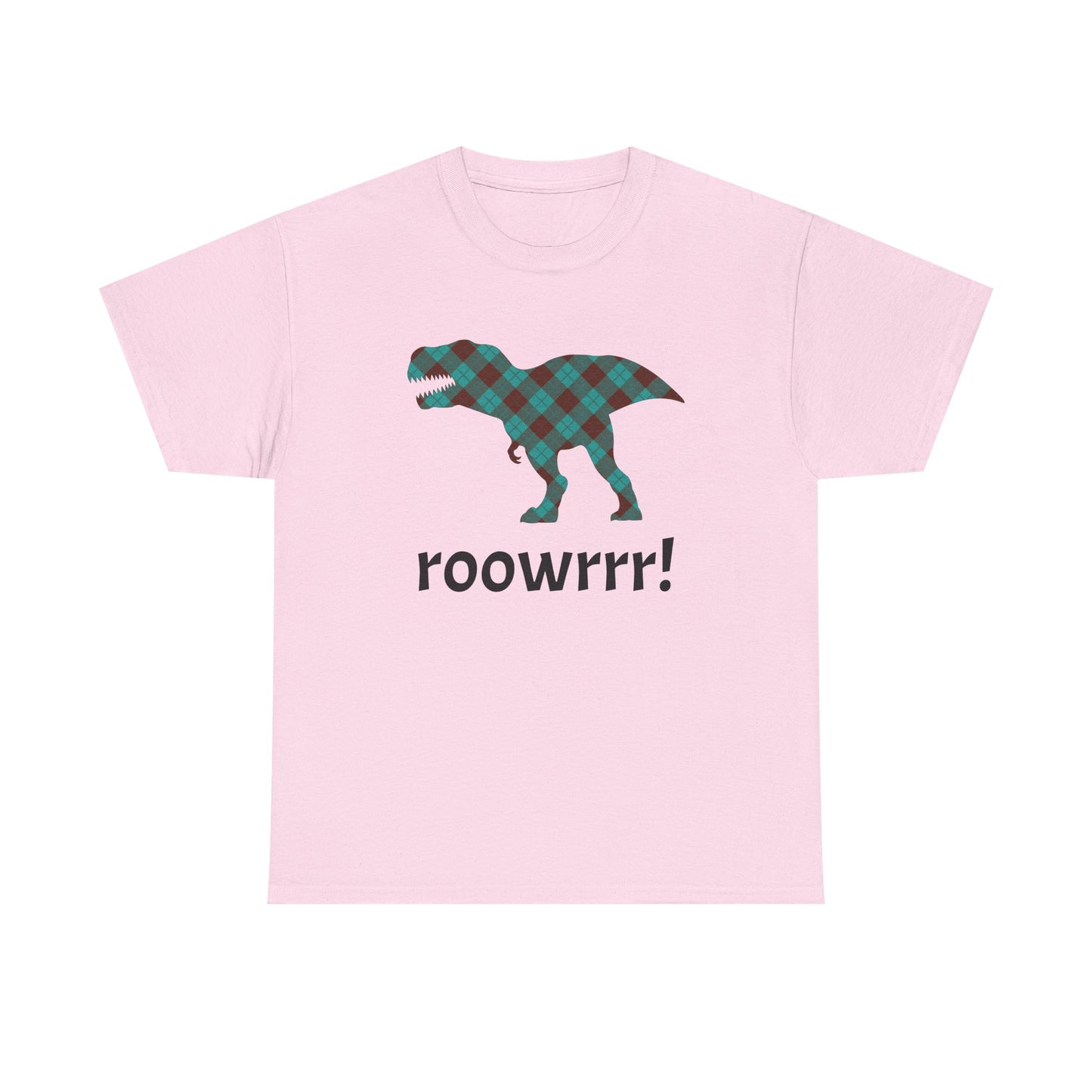 Light Pink Dinosaur Tee - T-rex!! Fashionable Dino in teal Plaid Print