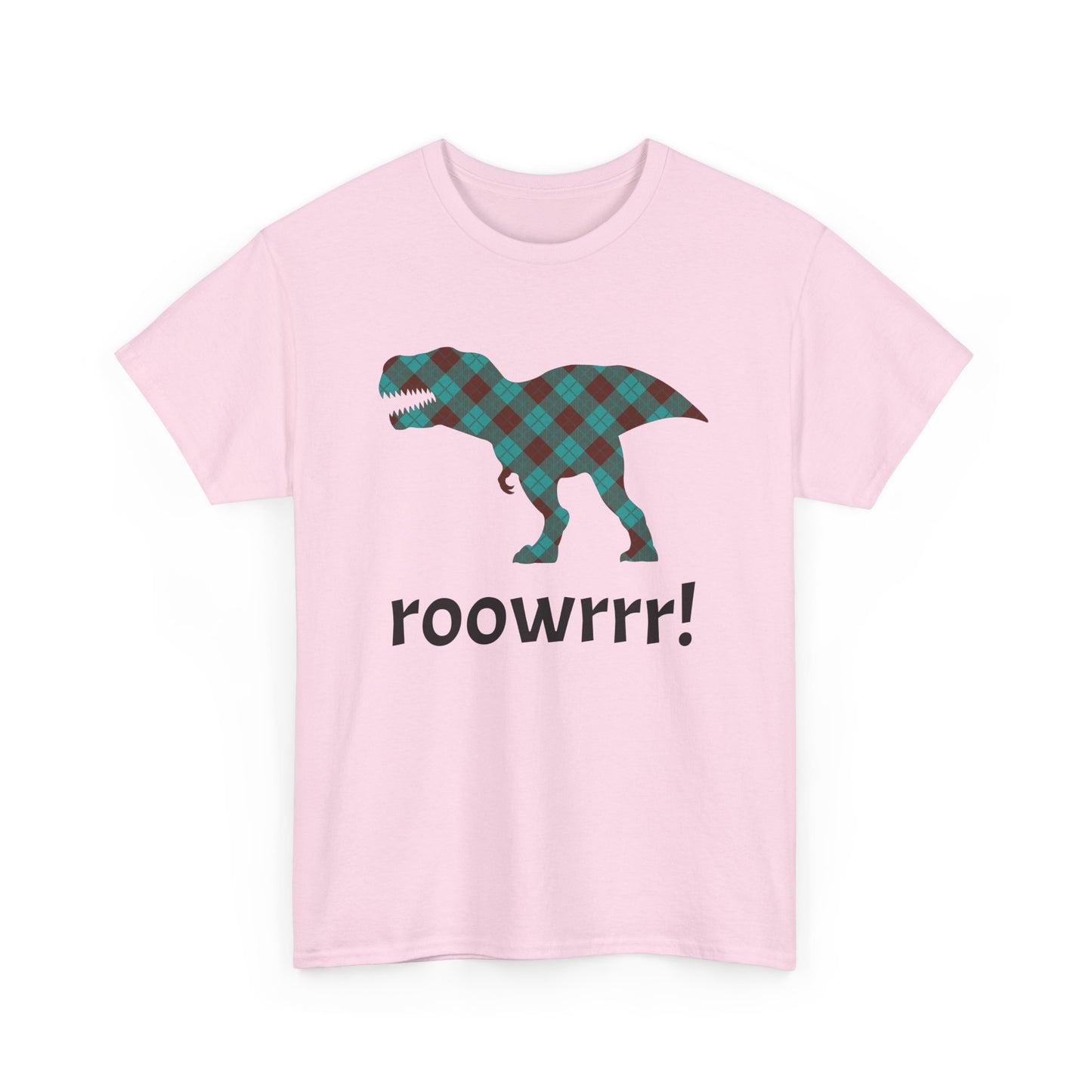 Light Pink Dinosaur Tee - T-rex!! Fashionable Dino in teal Plaid Print