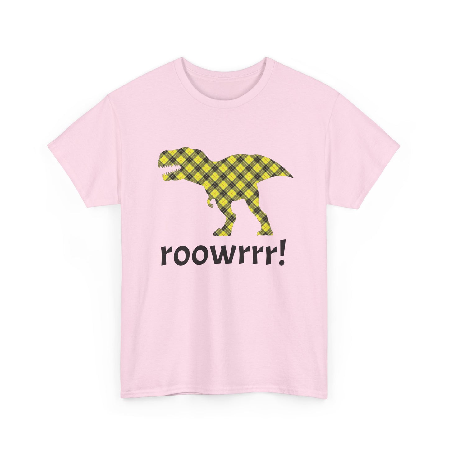 Light Pink Dinosaur Tee - T-rex!! Fashionable Dino in Yellow Plaid Print