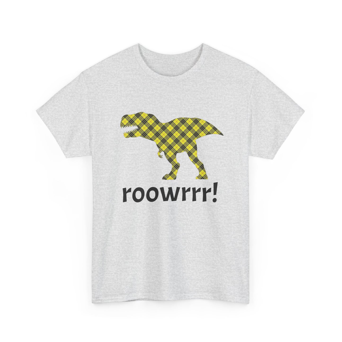 Ash Grey Dinosaur Tee - T-rex!! Fashionable Dino in Yellow Plaid Print