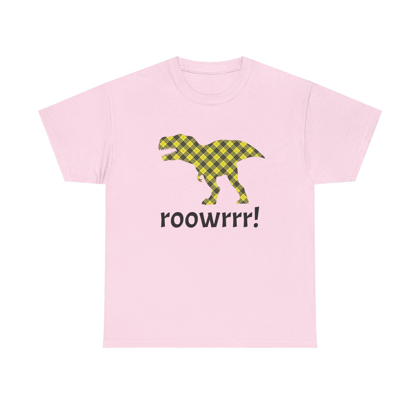 Light Pink Dinosaur Tee - T-rex!! Fashionable Dino in Yellow Plaid Print