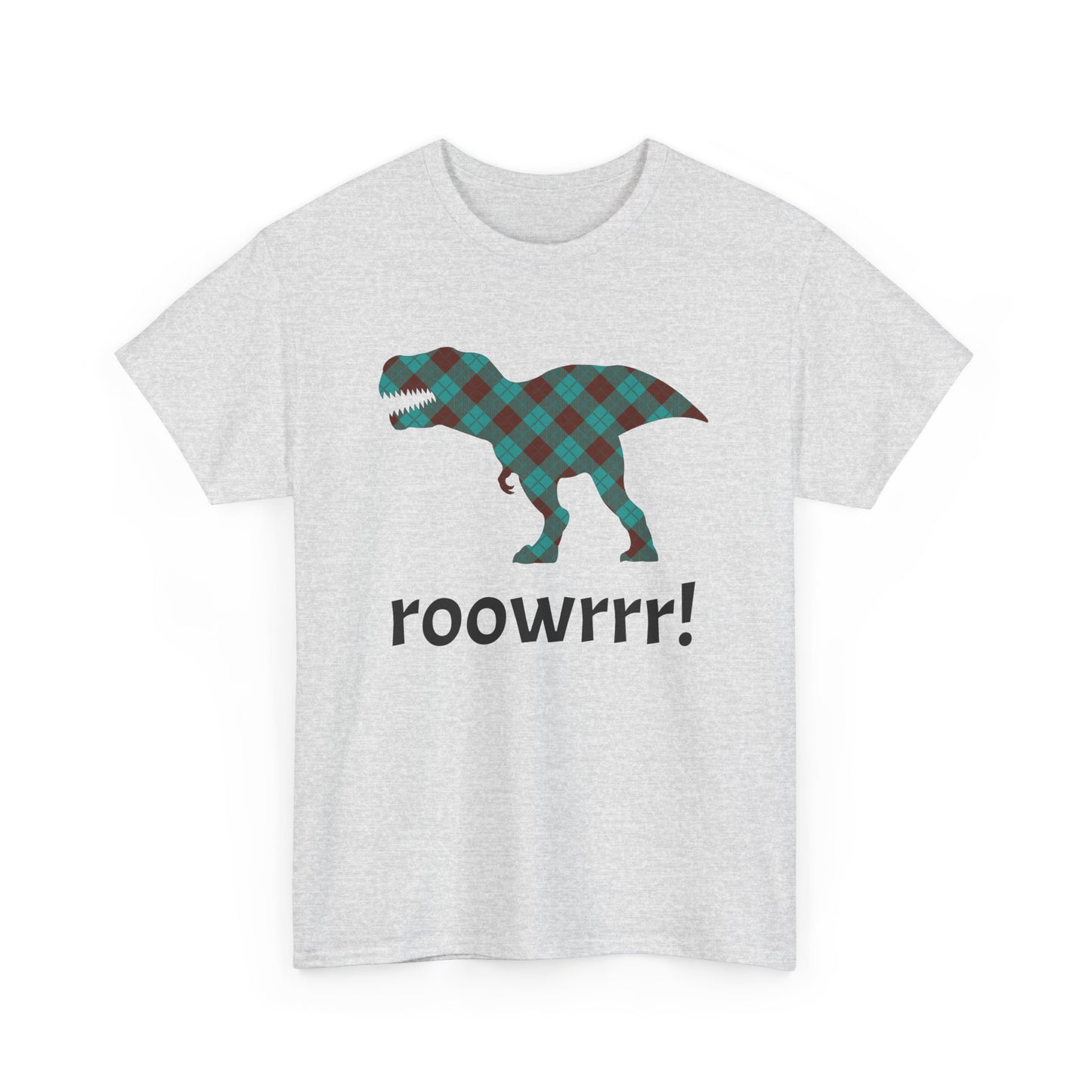 Ash grey Dinosaur Tee - T-rex!! Fashionable Dino in teal Plaid Print