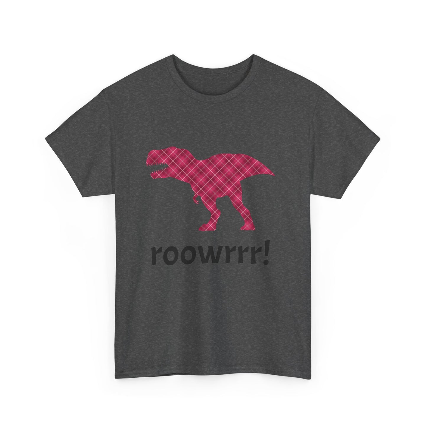 Dark grey Dinosaur Tee - T-rex!! Fashionable Dino in Pink Plaid Print