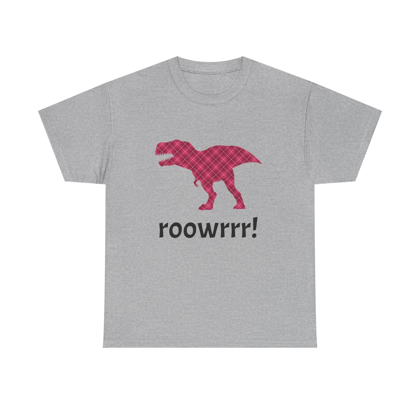Grey Dinosaur Tee - T-rex!! Fashionable Dino in Pink Plaid Print