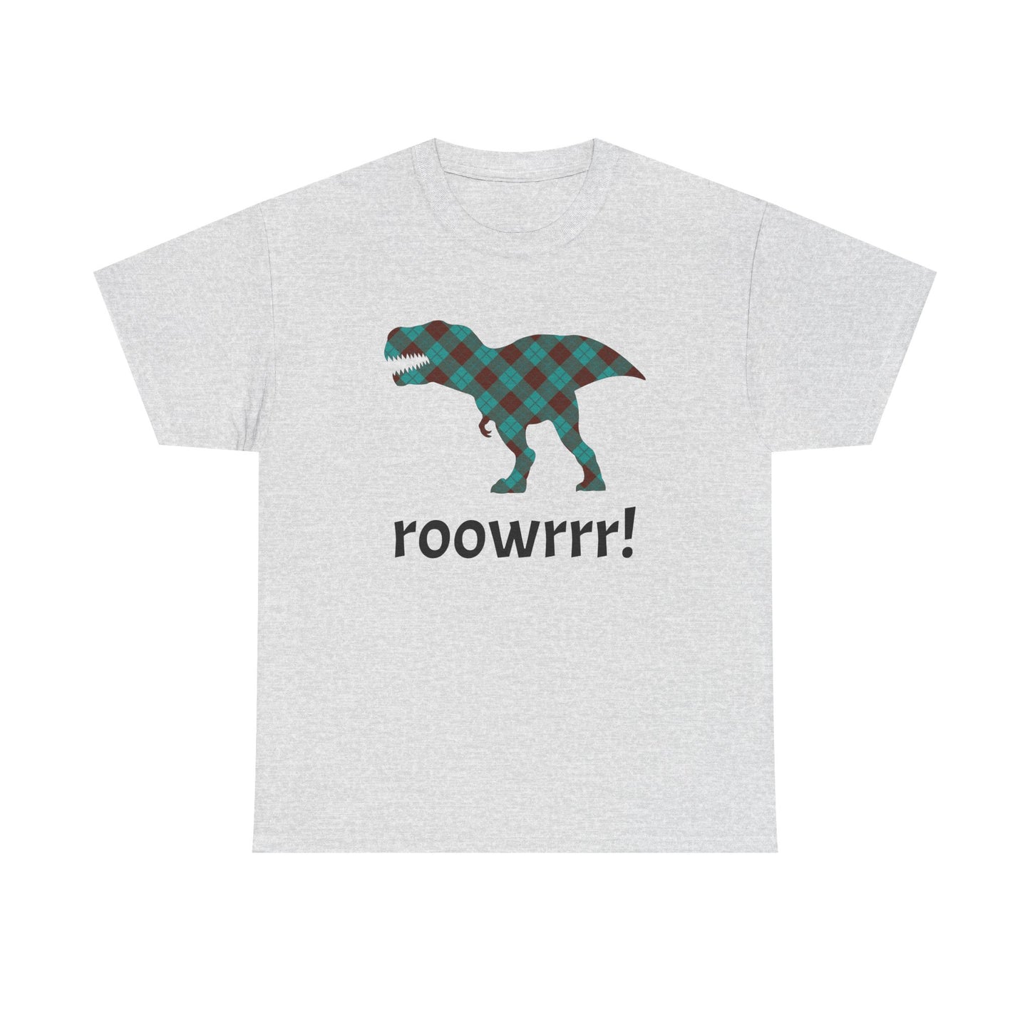 Ash grey Dinosaur Tee - T-rex!! Fashionable Dino in teal Plaid Print