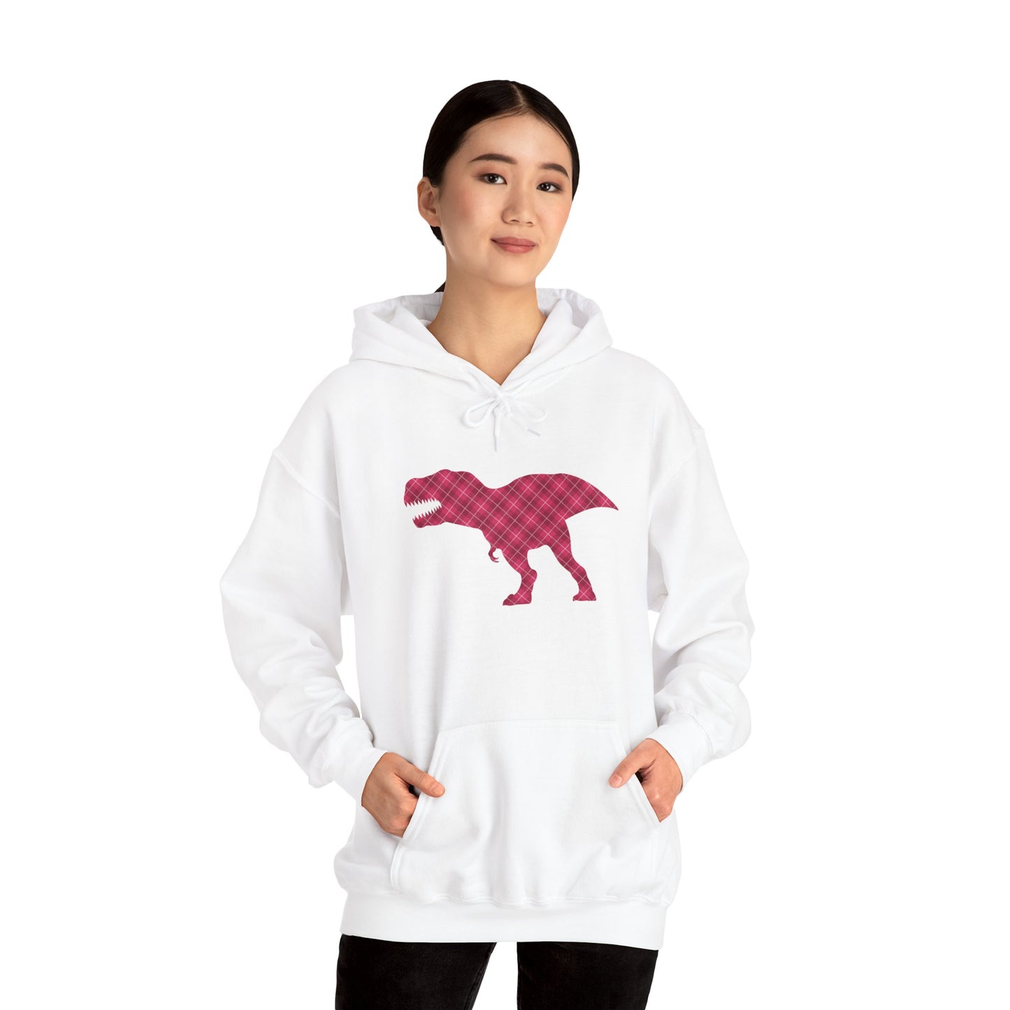 Dino Hoodie - Funny T-Rex Plaid Unisex Sweatshirt