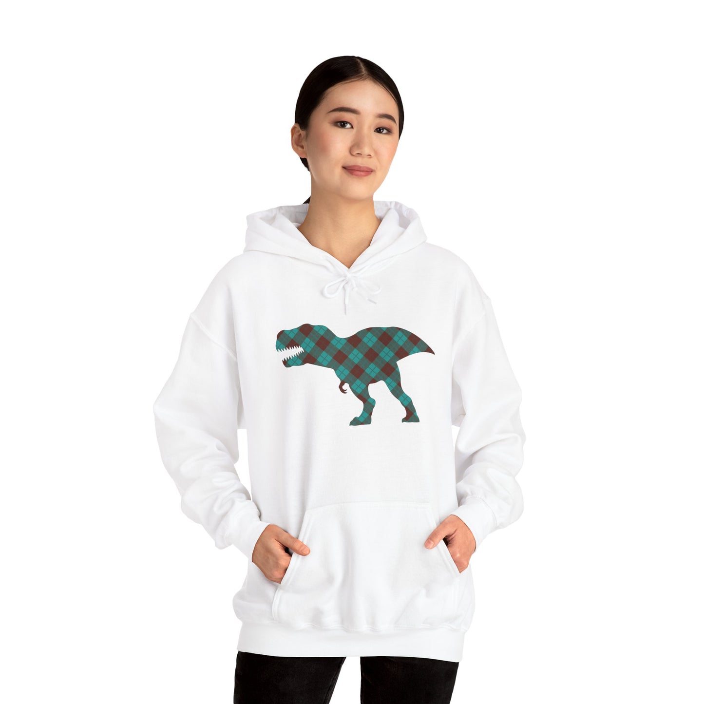 Dino Hoodie - Funny T-Rex Plaid Unisex Sweatshirt
