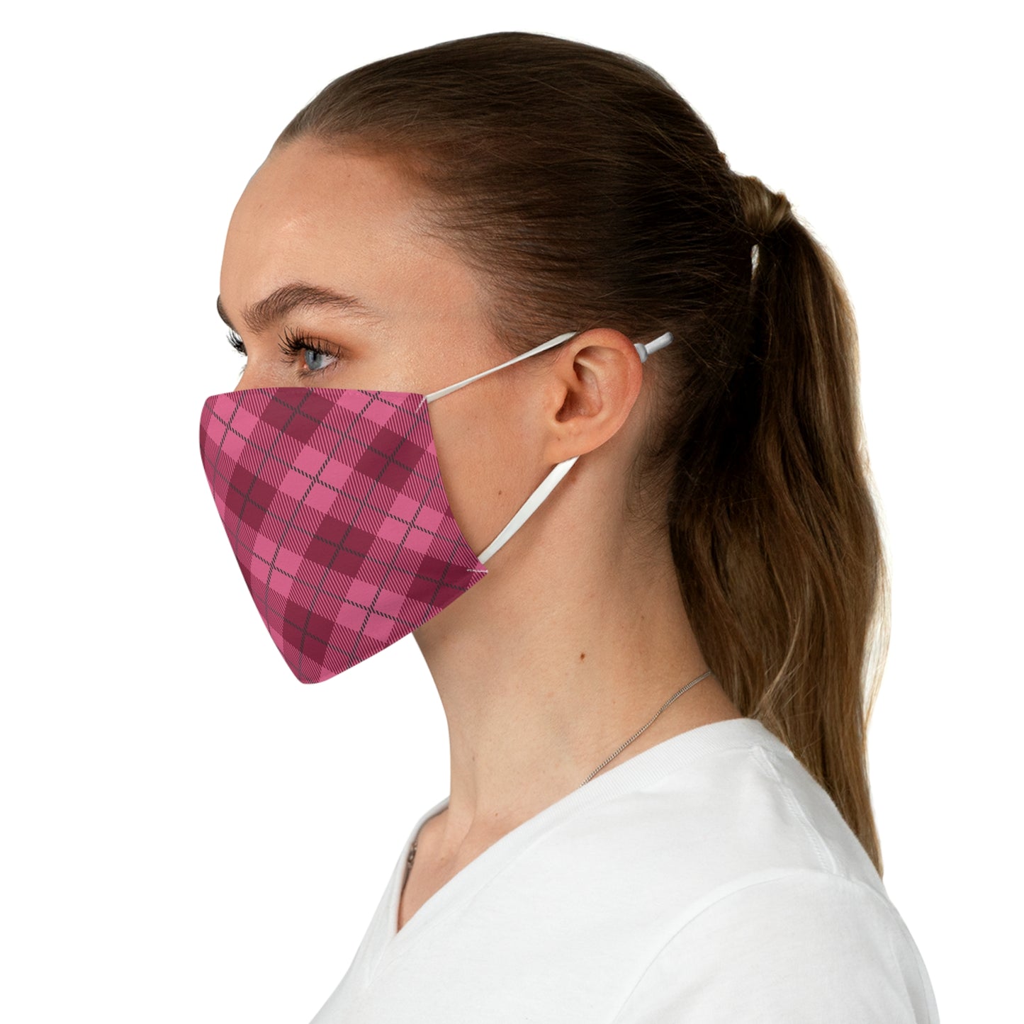 Pink Plaid Fabric Face Mask