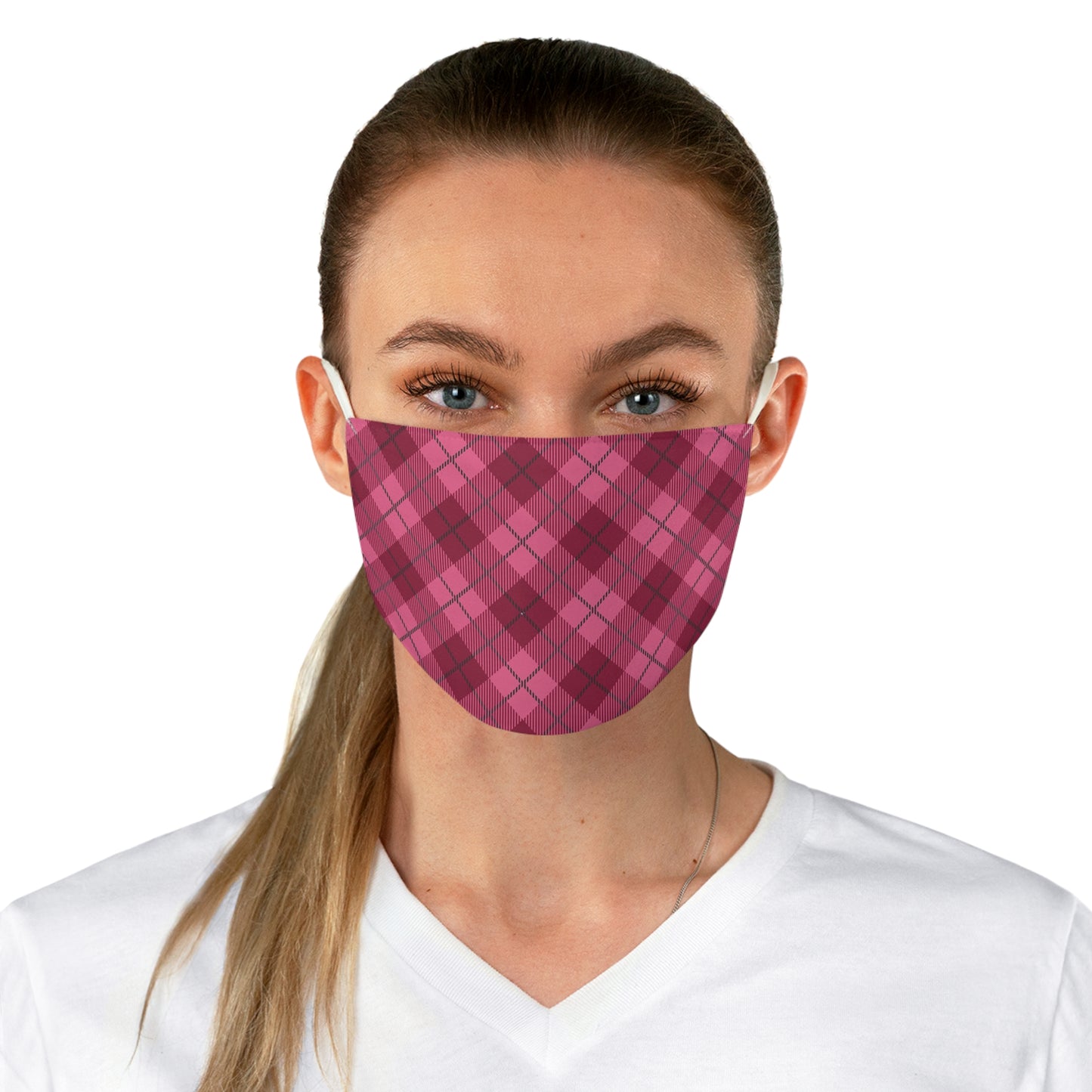 Pink Plaid Fabric Face Mask