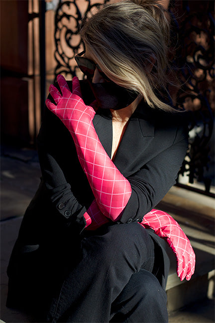 Pink Plaid Opera Gloves Babs!