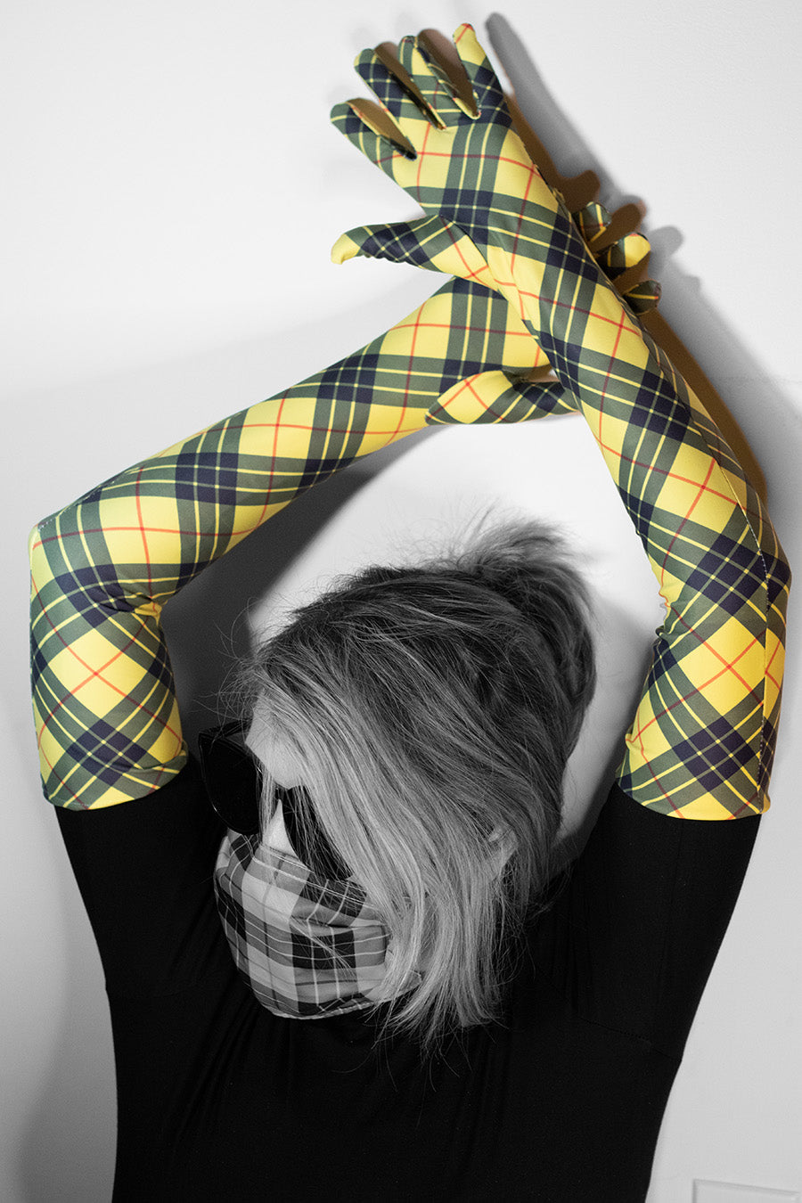 Fling!  Yellow Plaid Opera Gloves