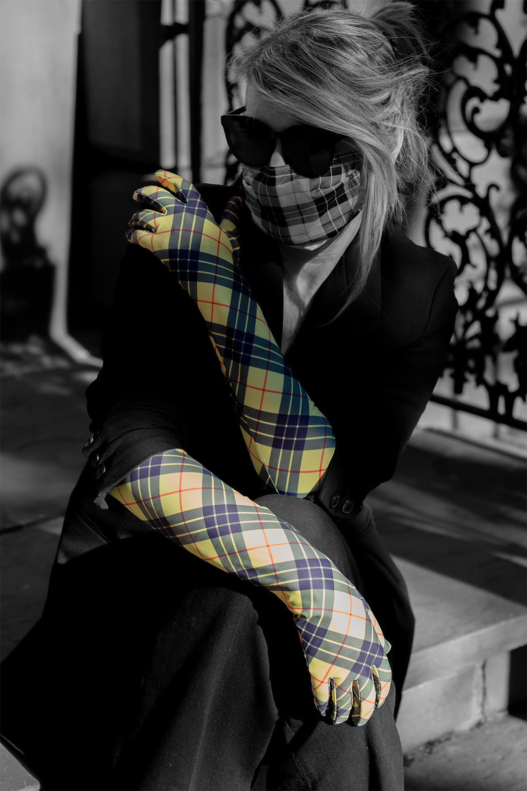 Fling!  Yellow Plaid Opera Gloves