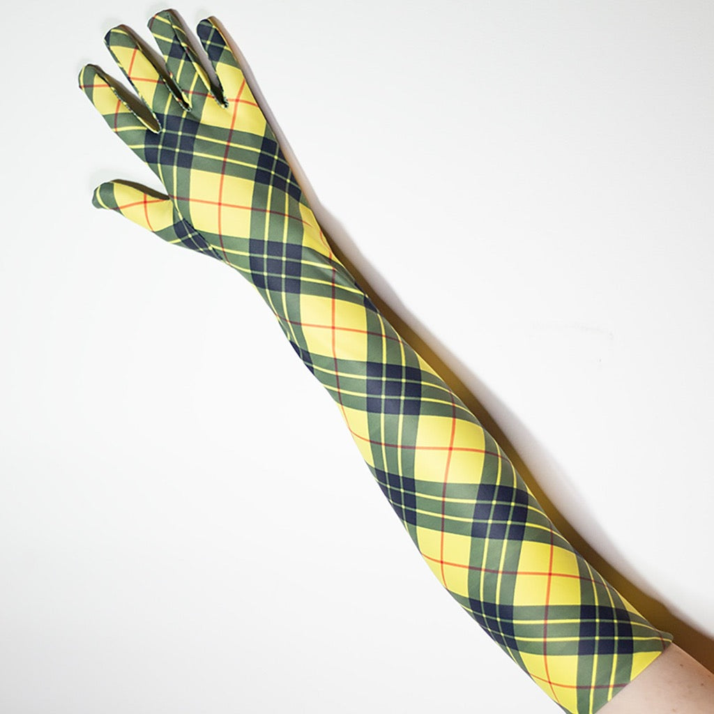 Fling!  Yellow Plaid Opera Gloves